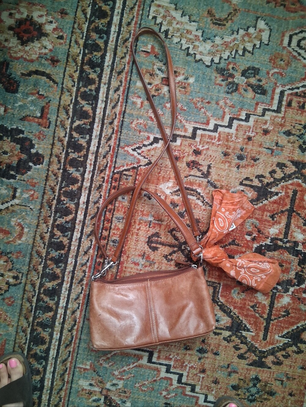 Women's Tan Leather Crossbody Bag with Accent Scarf Not Included